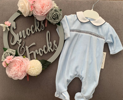 Boys Velour Smocked Babygrow - SG127