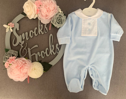 Boys Blue Velour Babygrow - HB23107