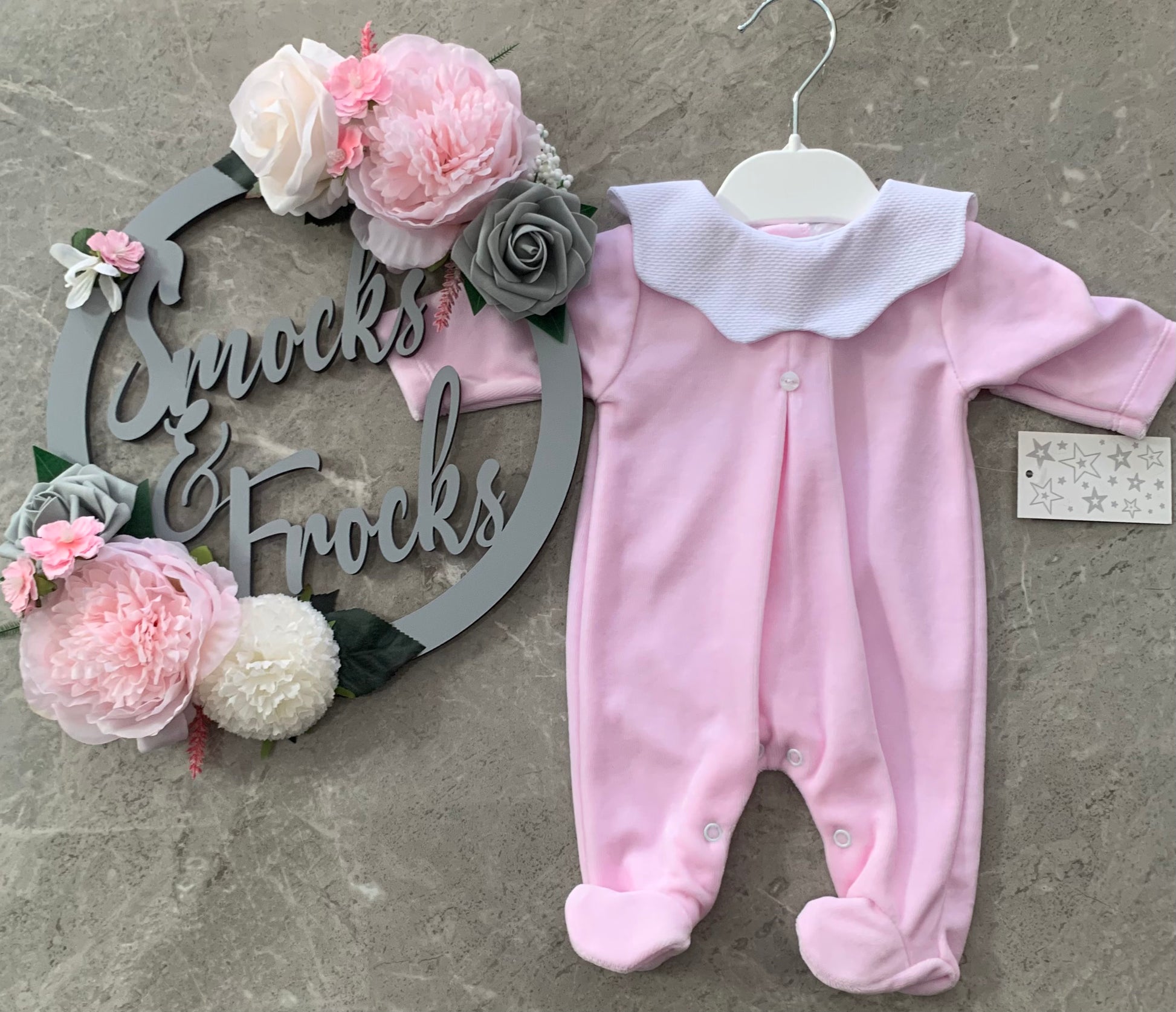 Velour Babygrow with Scallop Collar SG95V – Smocks and Frocks