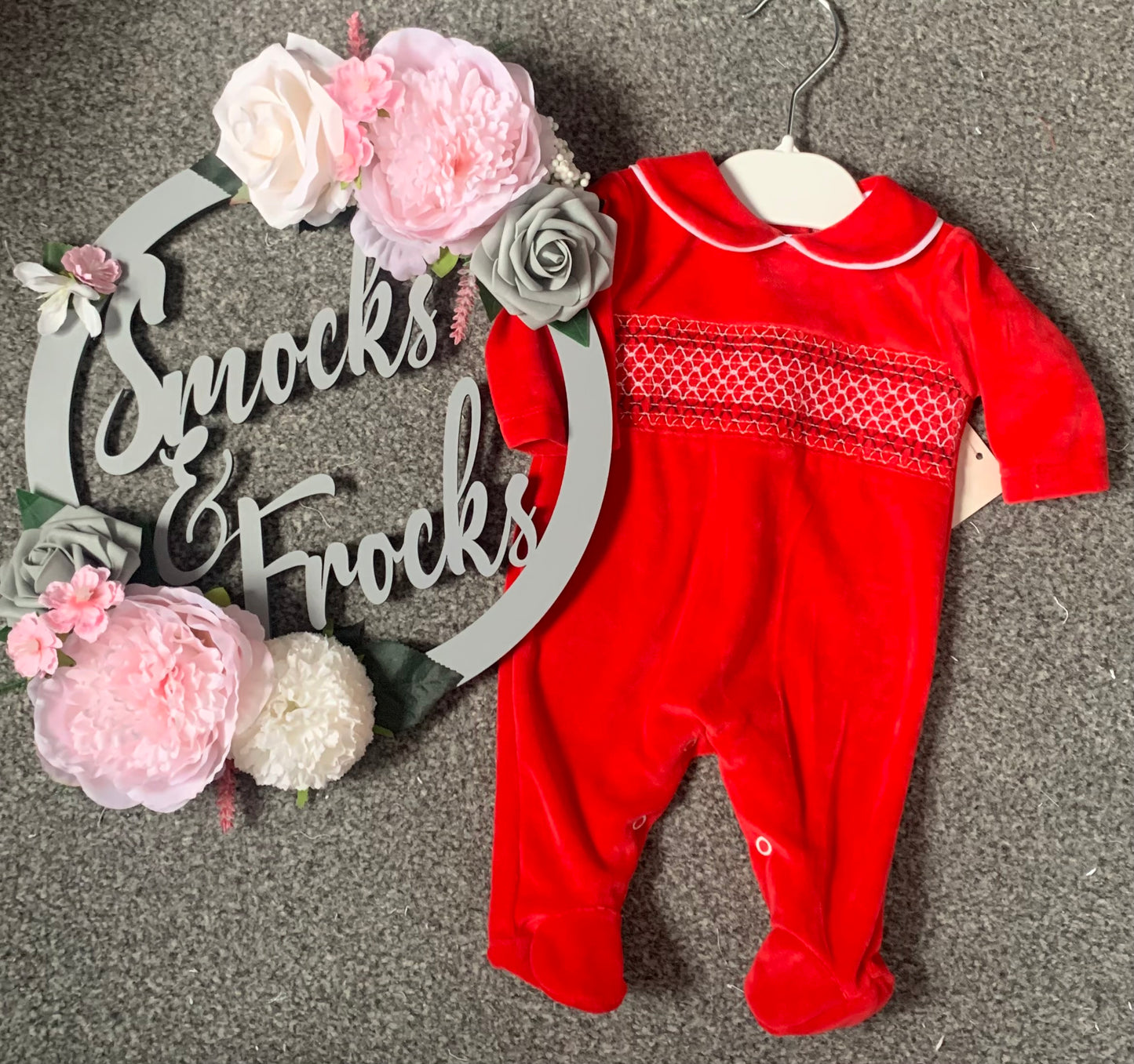 Boys Velour Smocked Babygrow - SG68-V
