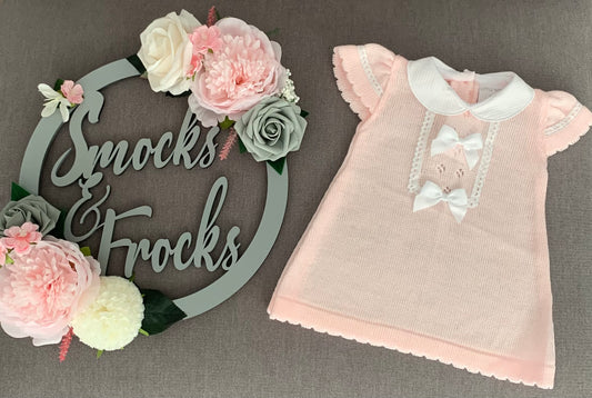 Pink Knitted Dress with Bow Detail - 7055