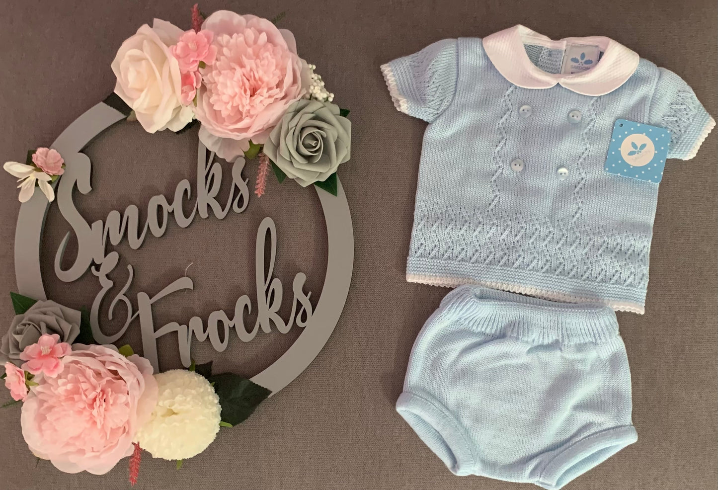 Blue 2 Piece Knitted Top and Bloomer Set - 22RF-613