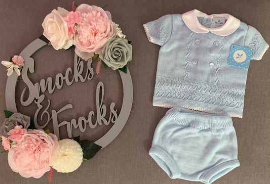 Blue 2 Piece Knitted Top and Bloomer Set - 22RF-613