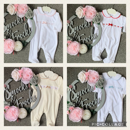 Velour Babygrow with Bow Detail - SG145