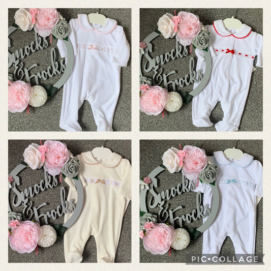 Velour Babygrow with Bow Detail - SG145