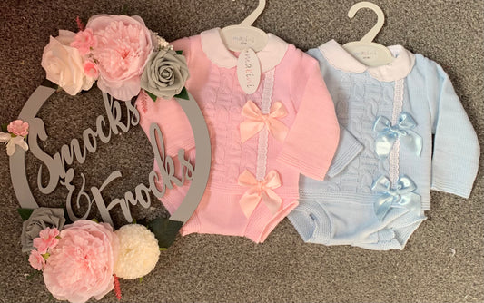 Knitted 2 Piece Jam Pant Set with Bow Detail - 2225