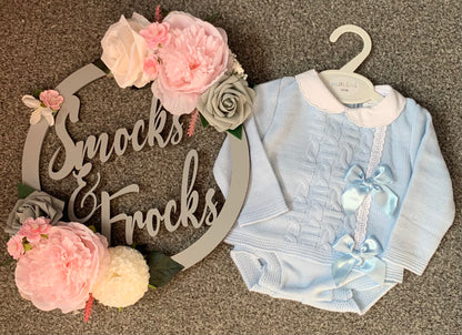 Knitted 2 Piece Jam Pant Set with Bow Detail - 2225