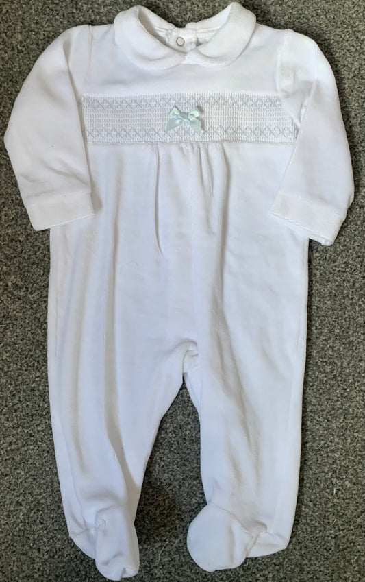 Velour Babygrow with Smock and Bow Detail - 1000