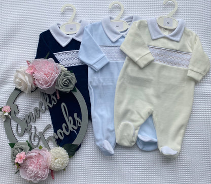 Boys Velour Babygrow - LBW25/802 - 3 Colours