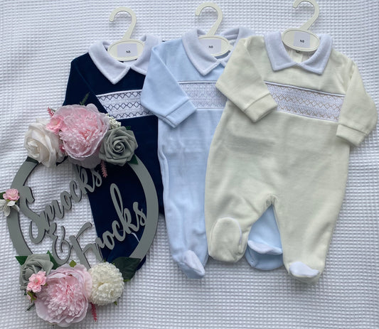 Boys Velour Babygrow - LBW25/802 - 3 Colours