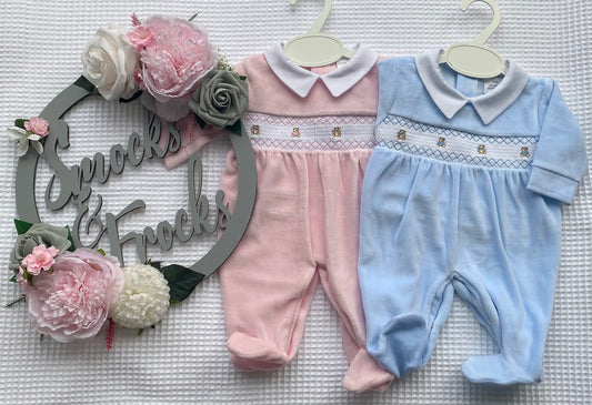 Velour Teddy Smock Babygrow - LNW2534