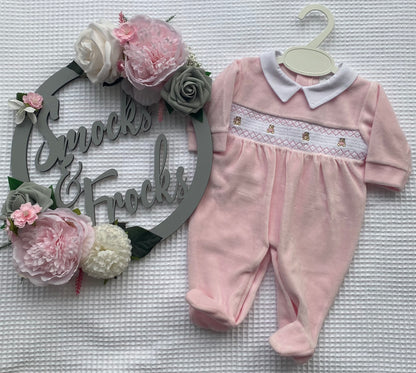 Velour Teddy Smock Babygrow - LNW2534