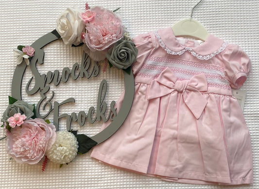 Girls Pink Smock Dress with Bow - TC103