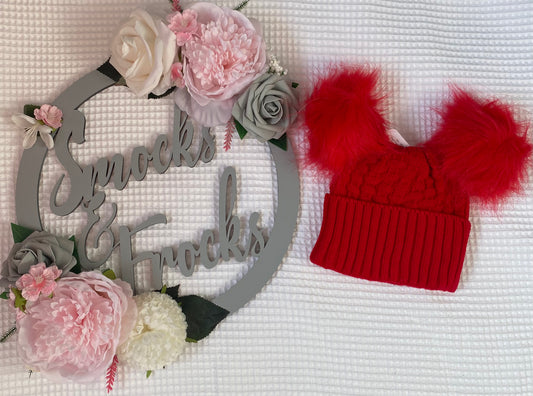 Red Double Pom Pom Hat