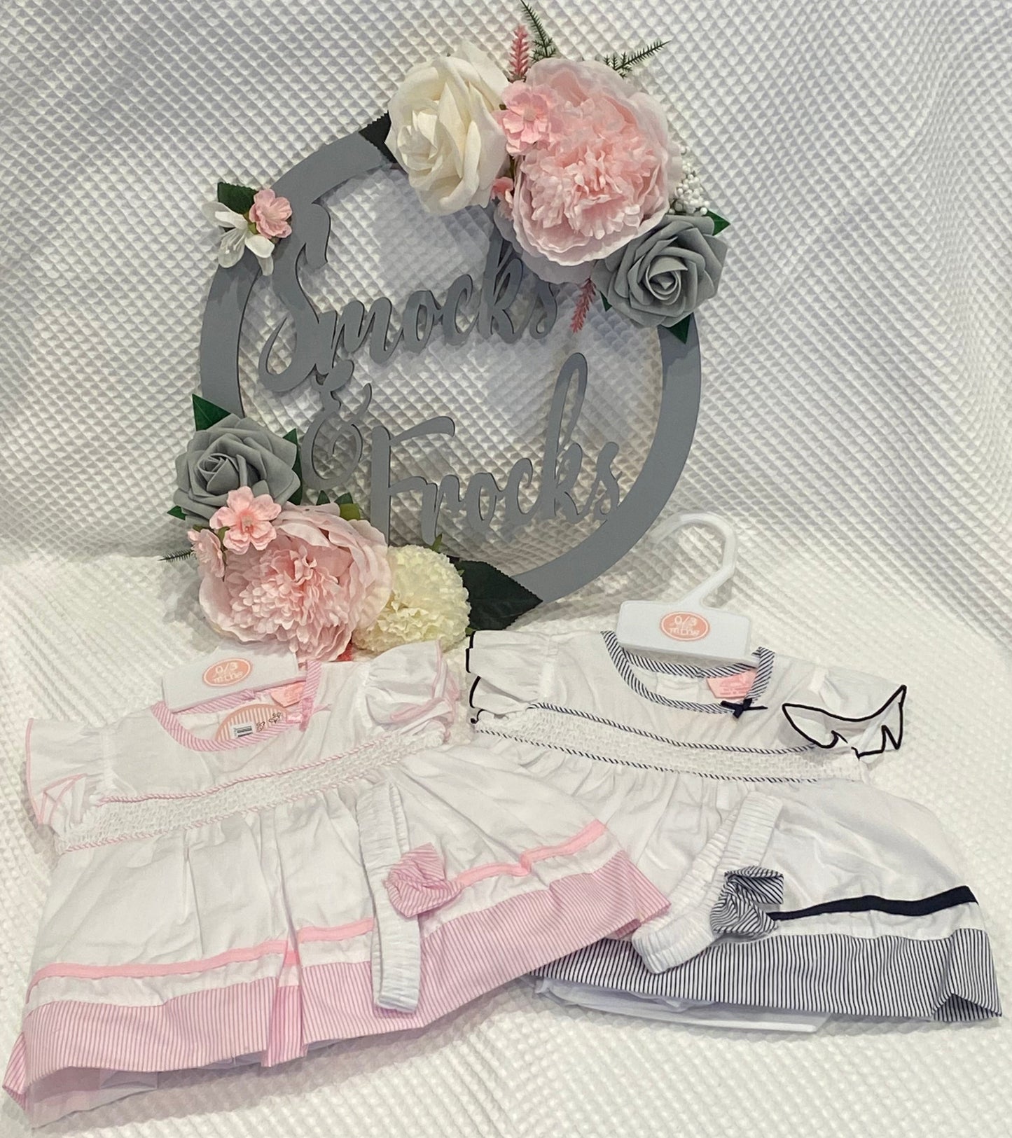 Girls Smocked and Striped Dress with Matching Headband - F09182NB