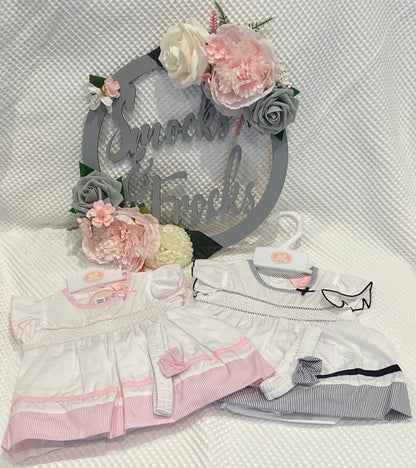 Girls Smocked and Striped Dress with Matching Headband - F09182NB