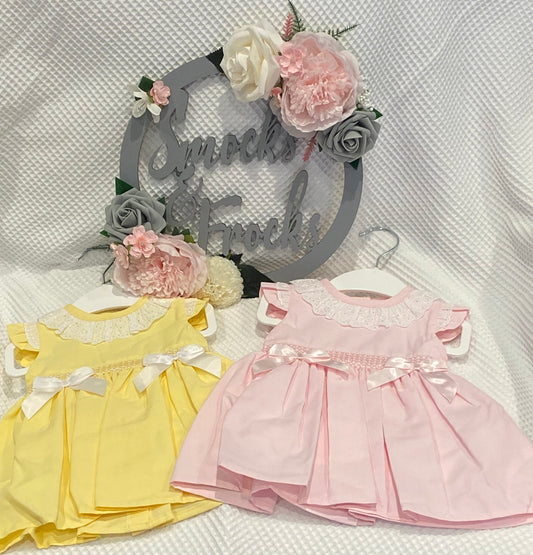 Girls Bow Dress with Lace Detail Collar - WA004