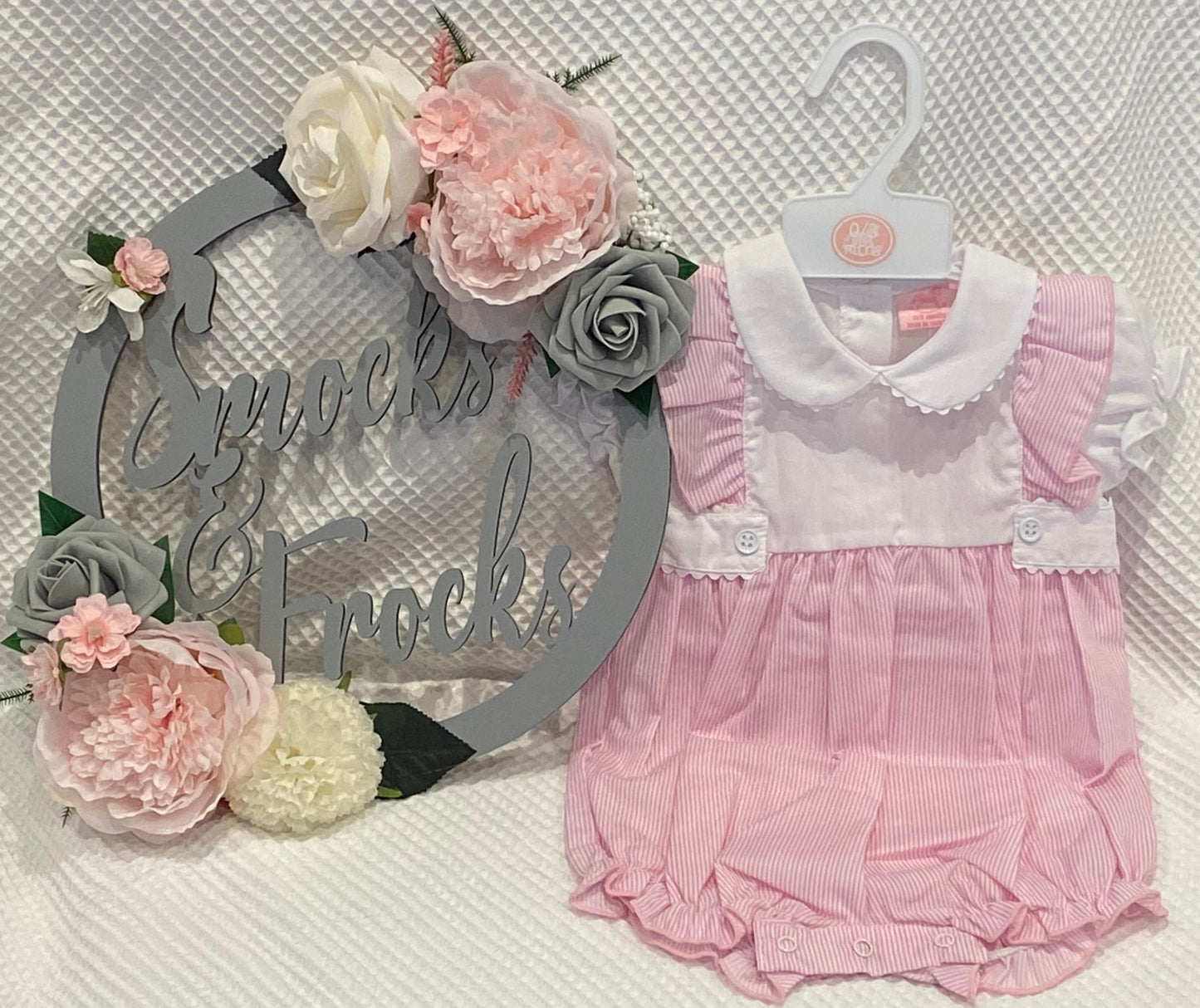 Pink and White Striped Dungarees - D06533