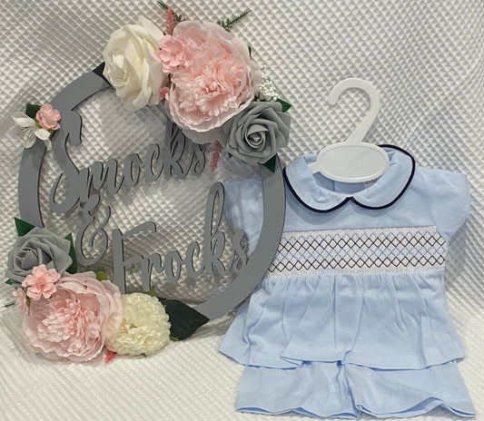 Blue Smocked Top and Short Set - HB1003-25