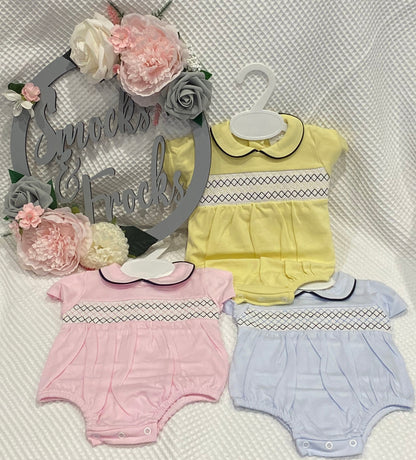 Short Sleeved Smocked Detail Romper - HB1004-25