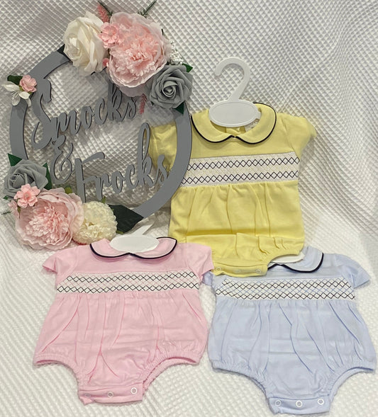 Short Sleeved Smocked Detail Romper - HB1004-25