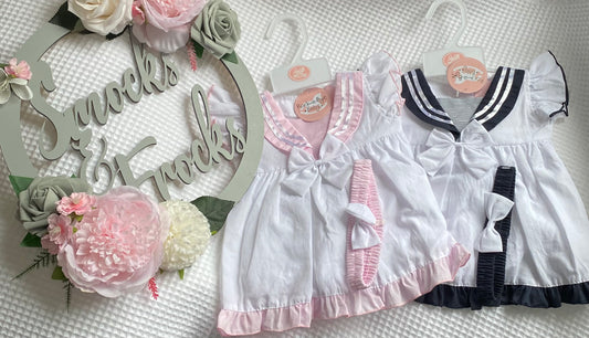 Girls Striped Dress with Bow Detail, Bloomers and Bow Headband - H12816NB