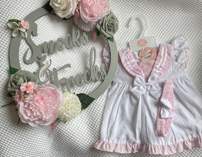 Girls Striped Dress with Bow Detail, Bloomers and Bow Headband - H12816NB