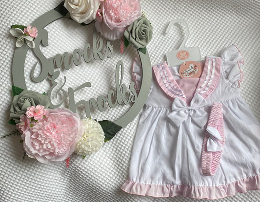 Girls Striped Dress with Bow Detail, Bloomers and Bow Headband - H12816NB