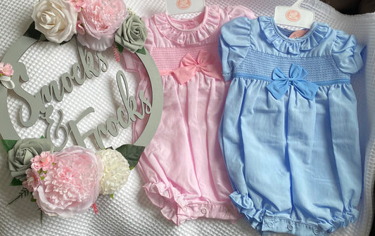 Girls Smocked and Bow Romper - H12903NB