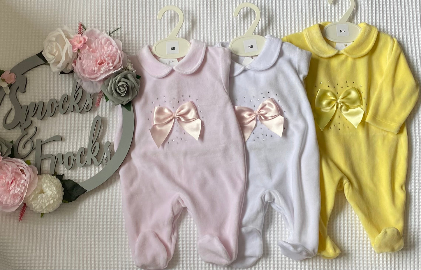 Velour Babygrows with Diamanté and Bow Detail - LBS26/3