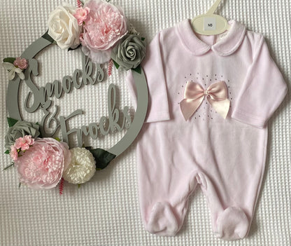 Velour Babygrows with Diamanté and Bow Detail - LBS26/3
