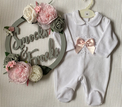 Velour Babygrows with Diamanté and Bow Detail - LBS26/3