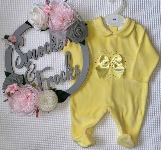 Velour Babygrows with Diamanté and Bow Detail - LBS26/3
