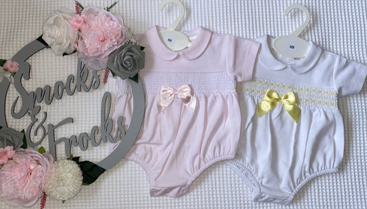 Girls Smocked Rompers with Bow Detail - LBS26/7
