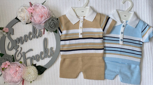 Boys Knitted Striped Top and Short Set - 5247