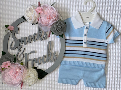 Boys Knitted Striped Top and Short Set - 5247