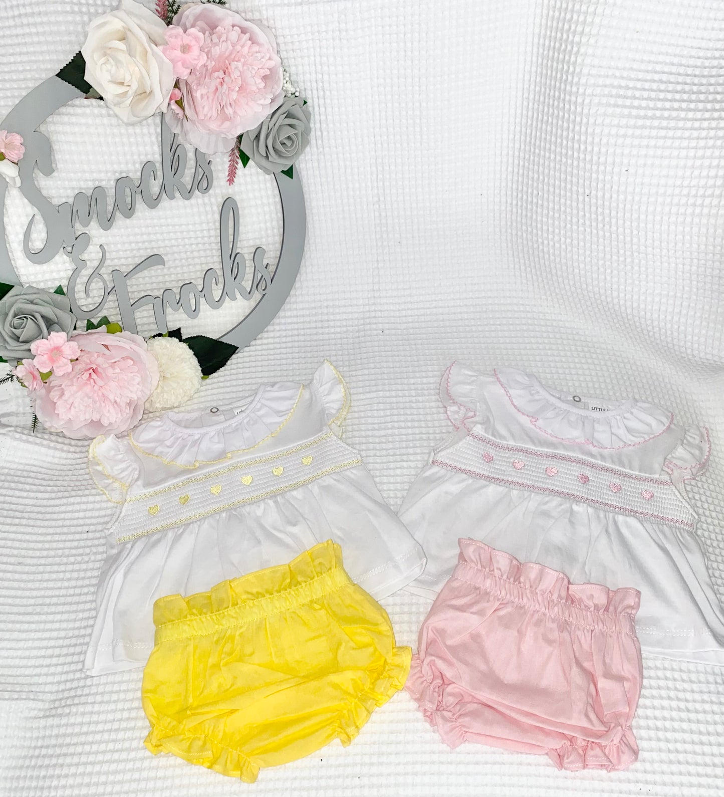 Heart and Smocked Detail 2 Piece Set - HBLNS26016