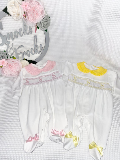 Rocking Horse and Smocked Detail Velour Babygrow - HBLNS26010
