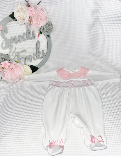 Rocking Horse and Smocked Detail Velour Babygrow - HBLNS26010
