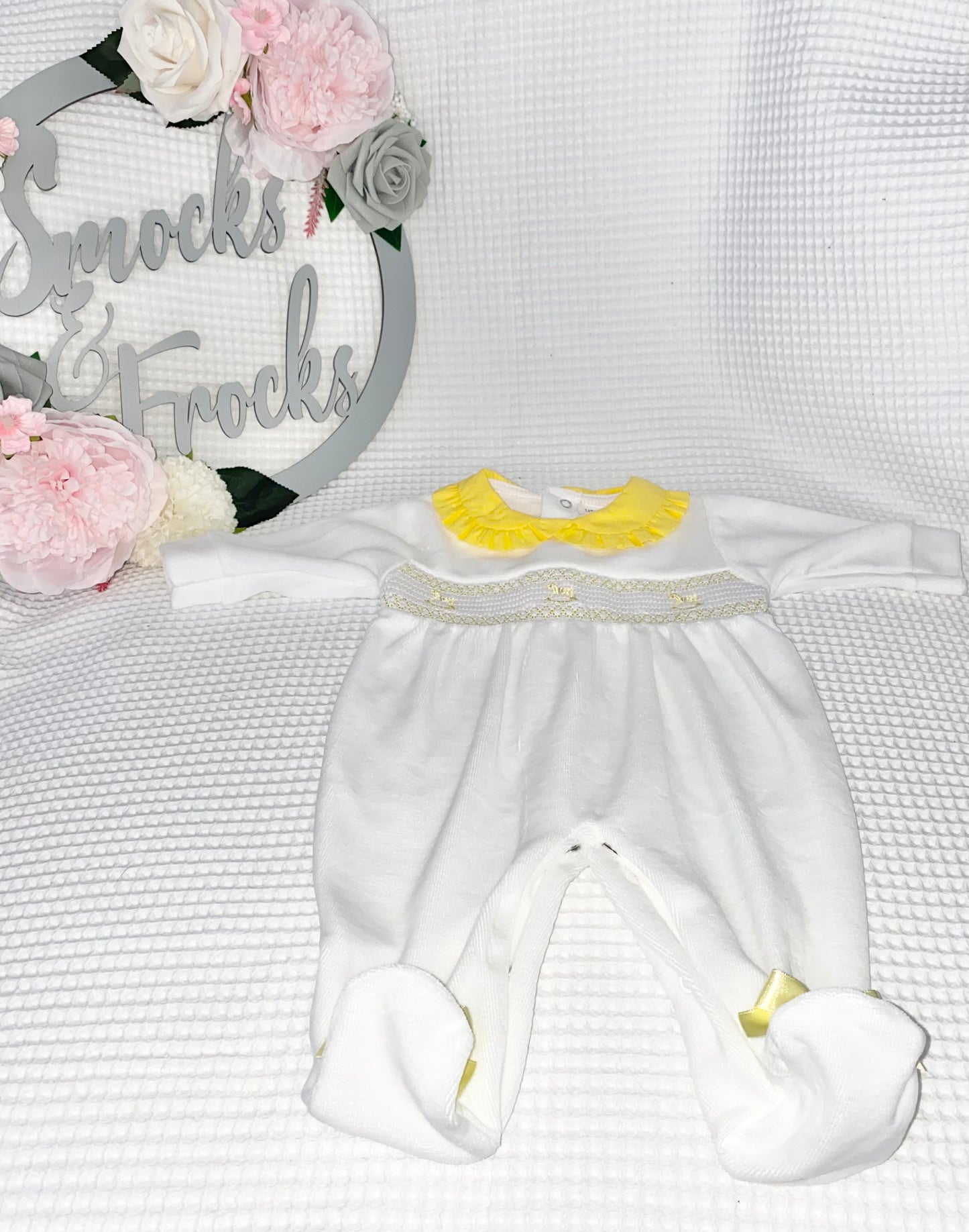 Rocking Horse and Smocked Detail Velour Babygrow - HBLNS26010