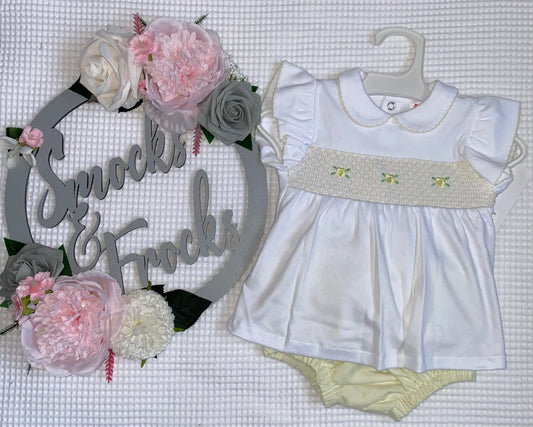 Girls Smocked Set with Rose Detail - 3 Colours