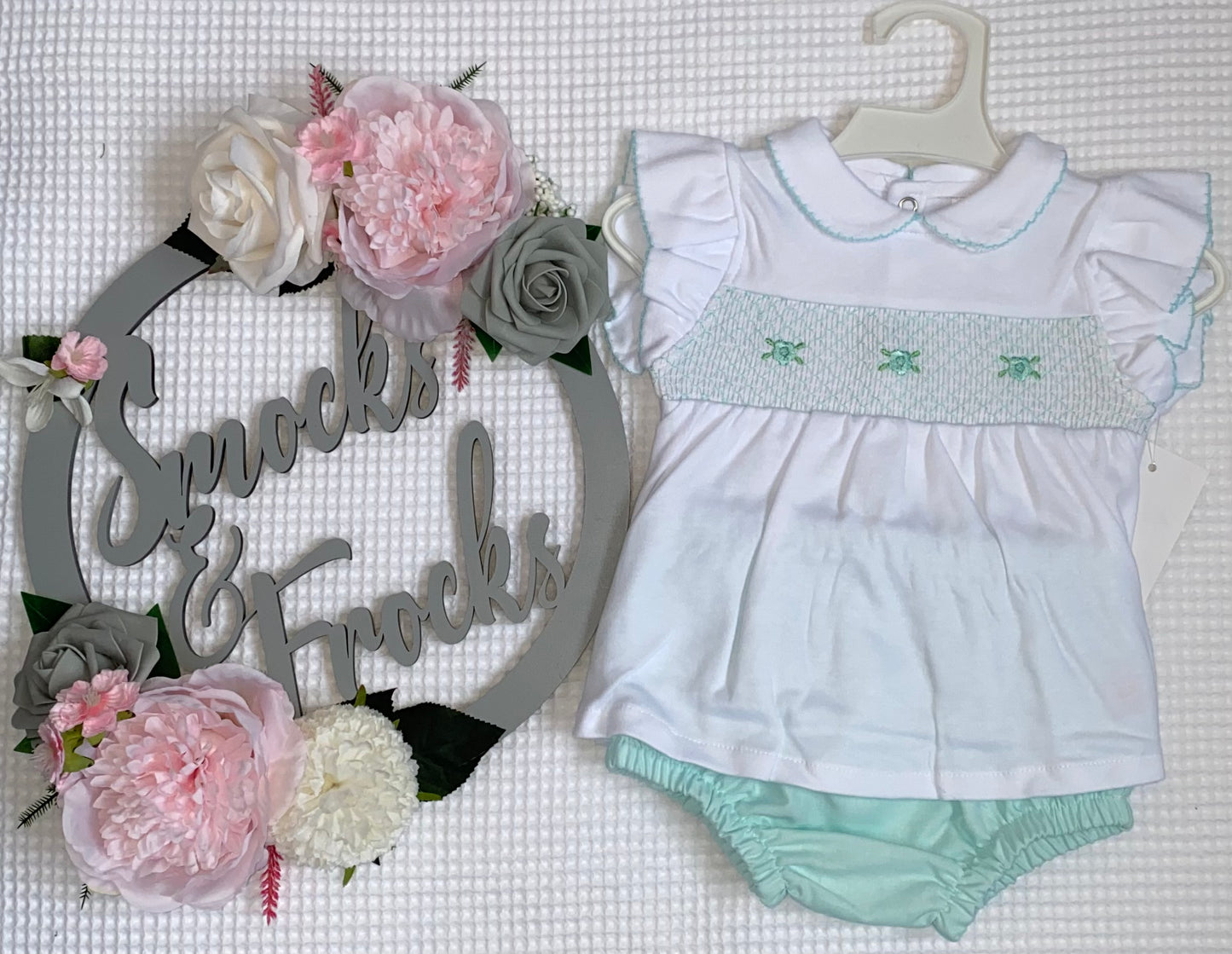 Girls Smocked Set with Rose Detail - 3 Colours
