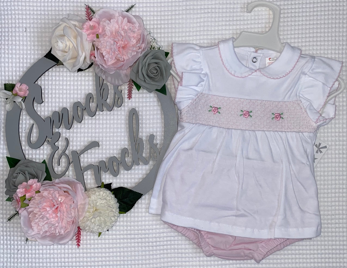 Girls Smocked Set with Rose Detail - 3 Colours