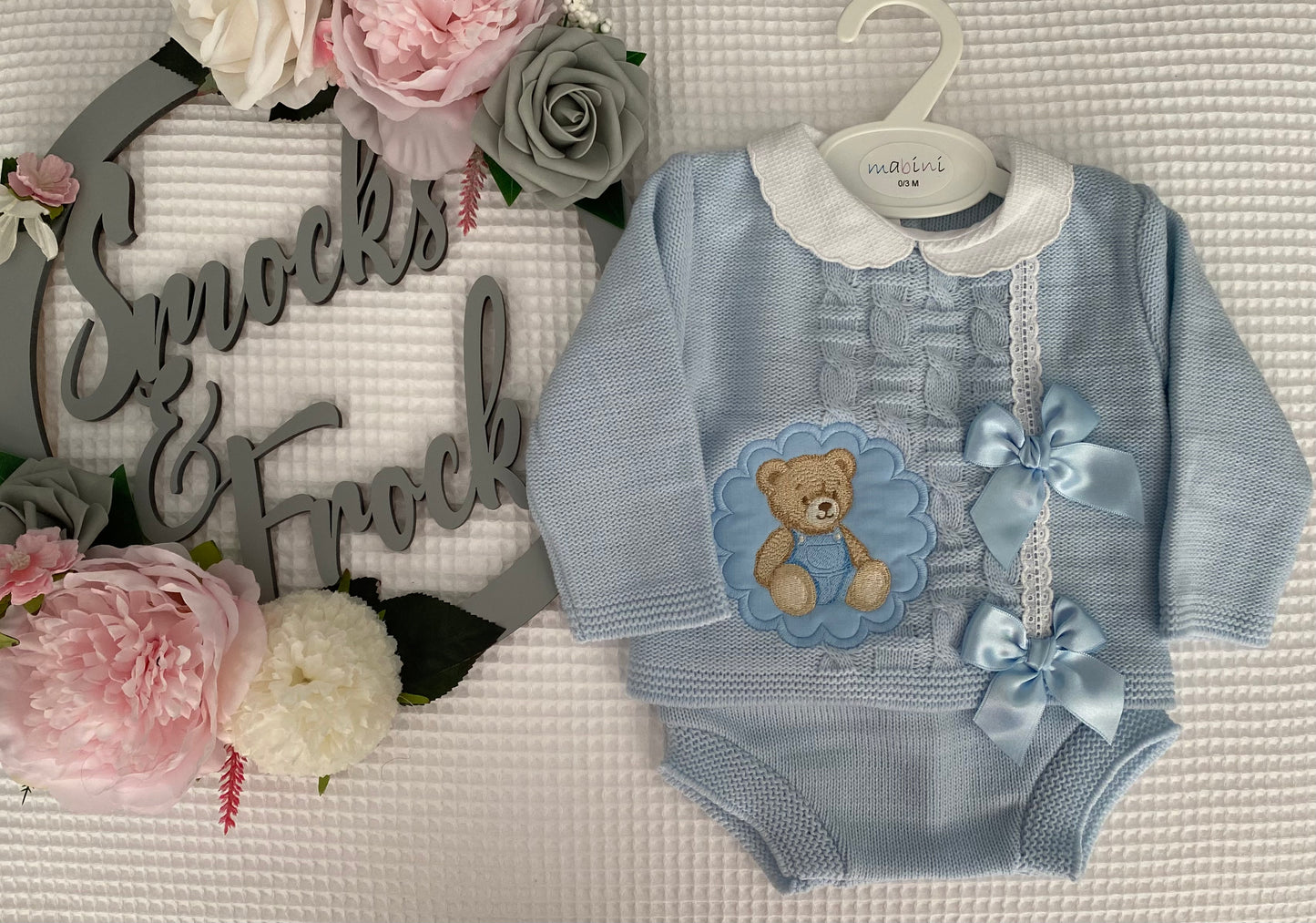 Teddy Knitted 2 Piece Jam Pant Set with Bow Detail