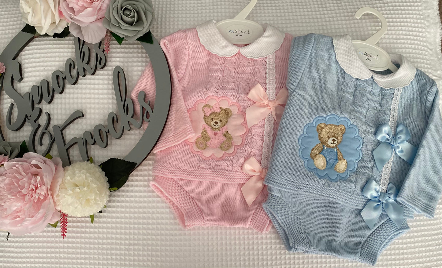 Teddy Knitted 2 Piece Jam Pant Set with Bow Detail