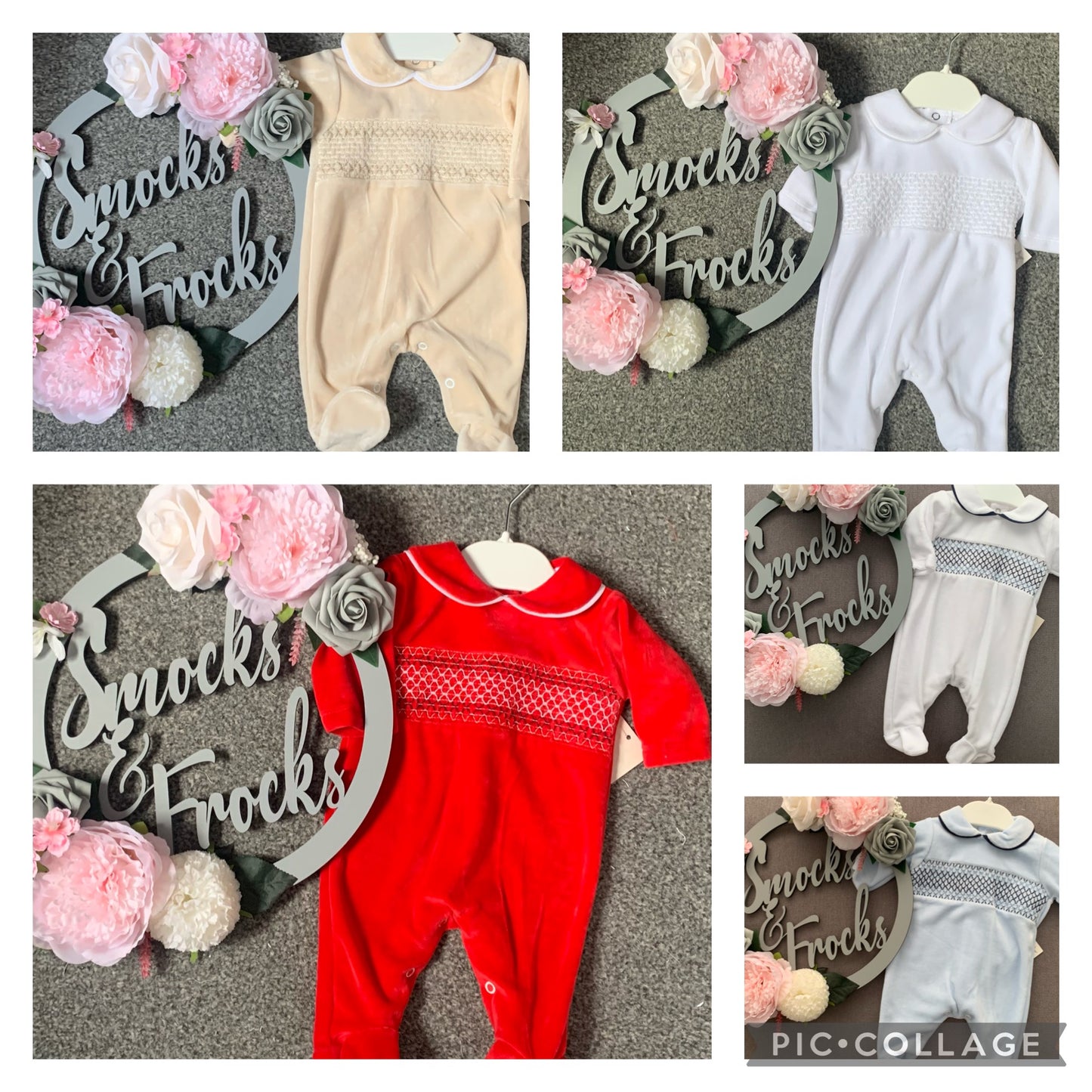 Boys Velour Smocked Babygrow - SG68-V