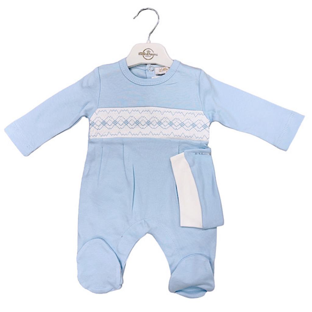 Cotton Babygrow with Smocked Detail and Matching Hat - LD15054