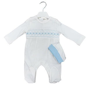 Cotton Babygrow with Smocked Detail and Matching Hat - LD15054