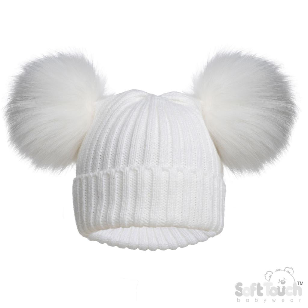 White Knitted Pom Pom Hat - STH688-W