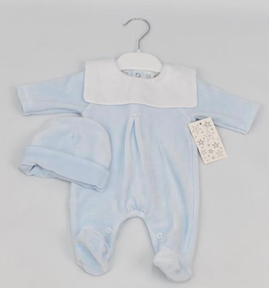Velour Babygrow and Matching Hat - SG125V - 3 Colours